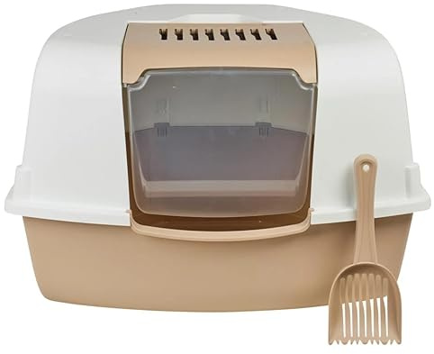 URBNLIVING Large Cat Corner Litter Box with Hooded Cover – Deep Tray Toilet with Flap, Built-In Filter & Scoop for Easy Cleaning (Mocca)