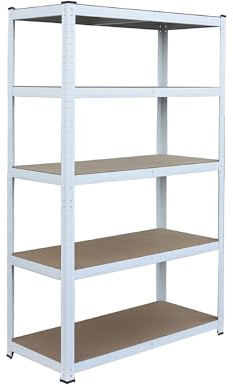 Relaxdays Schwerlastregal, HxBxT: 180x100x40 cm, 875 kg, 5 Ebenen, Lagerregal Keller & Garage, zum Stecken, weiß/braun