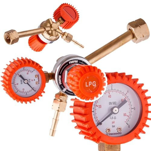 TC TECHNIC - Détendeur pour Bouteille de Gaz - Détendeur avec Manomètre, pour Propane-Butane, GPL pour Bouteilles de Propane de 11kg avec Bride, Laiton, Mini 1 ZR-15P