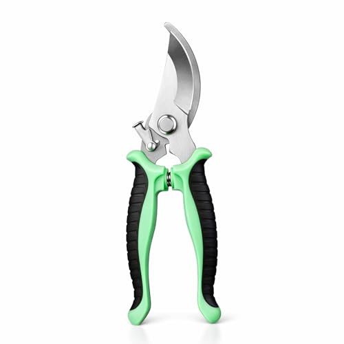 Boulton Garden Secateurs – Stainless Steel Sharp Bypass Pruning Shears with Ergonomic Non-Slip Handle, Heavy Duty Hand Pruner for Plants, Flowers & Shrubs - Pruners Trimming Plant Scissors (Green)