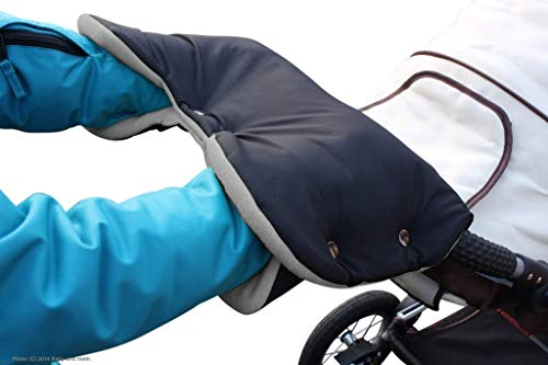 ByBoom - Handwärmer, Muff mit Fleece Innenseite, Universalgröße für Kinderwagen, Buggy, Radanhänger, Farbe:Schwarz/Grau