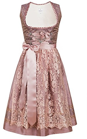 Edelnice Trachtenmode Exklusives Designer Midi Dirndl Madeleine inkl. Spitzen Dirndlschürze und Charivari Gr. 32-52, Rosa, 42