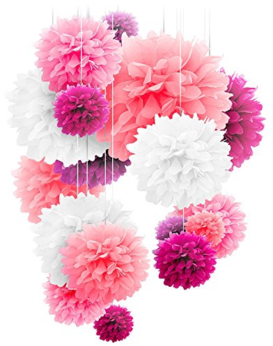 Papier-Bommeln – 20 Stück (25,4, 30,5 und 35,6 cm), Papierblumen, perfekt für Hochzeitsdekoration, Geburtstag, Tisch- und Wanddekoration