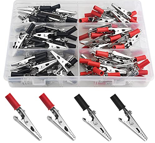 WMYCONGCONG Lot de 100 Pinces crocodiles en métal Pinces de test électrique avec mains en plastique Kit rouge et noir