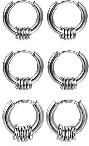 JewelryWe Schmuck Herren Damen Ohrringe, 13~17mm Edelstahl Creolen Ohrringe Hoop Huggie Kreolen Ohrstecker mit kleinen Ringen Kreisen Anhänger, Silber