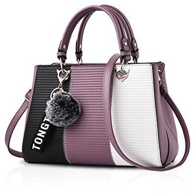 Nicole&Doris Sac à Main Femme Mode Sac a Bandoulière Sac Porté Main Epaule en PU Cuir Sac a Main Multicolore Sac Pochette avec Pendentif Violet