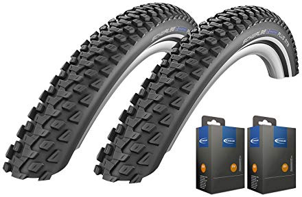 Schwalbe 2 x Marathon Plus MTB Fahrraddecke 27,5 x 2.25 57-584 + 2 Schläuche DV19, Schwarz