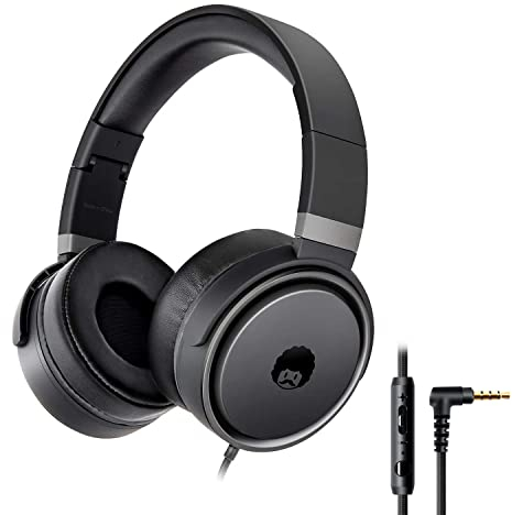 Rockpapa Circle ONE Wired Headphones with Microphone and Volume Control Foldable Lightweight Headset for Cellphones Tablets Smartphones Laptop Computer PC Mp3/4 CD DVD (Black/Grey)