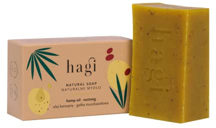 Hagi Seife Mit Hanföl Und Muskatnuss | Für Normale Und Reife Haut | Peelt Die Haut | Seife Mit Ätherischen Ölen | Omega 3 und 6 Säuren | Natürliche Inhaltsstoffe | 100g