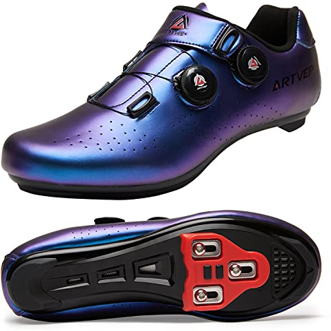 ARTVEP Herren Radschuhe Damen MTB Fahrradschuhe Kompatibel mit Look SPD SPD-SL Delta Lock Pedal Reitschuhe Kompatibel mit Peloton Schuhen Blau EU 39/245