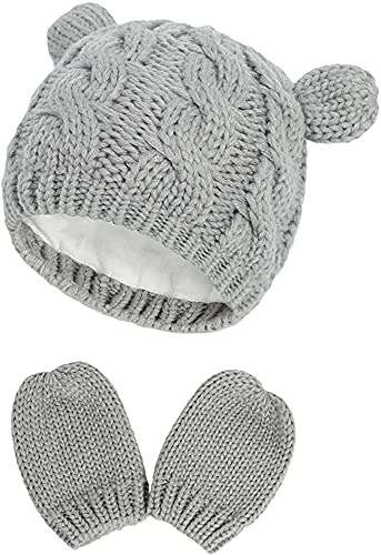 DRESHOW Neugeborene Baby Mütze und Handschuhe Set Kleinkind Babymütze Winter Strickmütze Unisex Baby Wintermütze