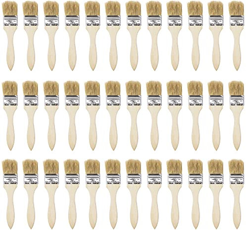 sourcing map 36Pcs 1.5 Inch Paint Brush Natural Bristle Flat Edge with Wood Handle Wall Treatment Tool for Paint, Varnishes, Glues