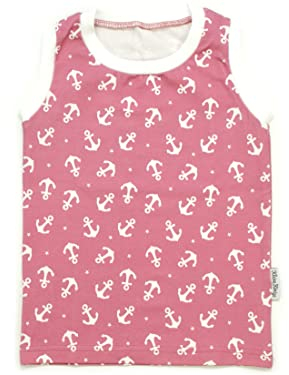Kleine Könige Baby Kinder Shirt Tank Top ärmellos Mädchen · Modell Sterne Anker Ankertanz Beere, weiß · Ökotex 100 Zertifiziert · Größe 134/140