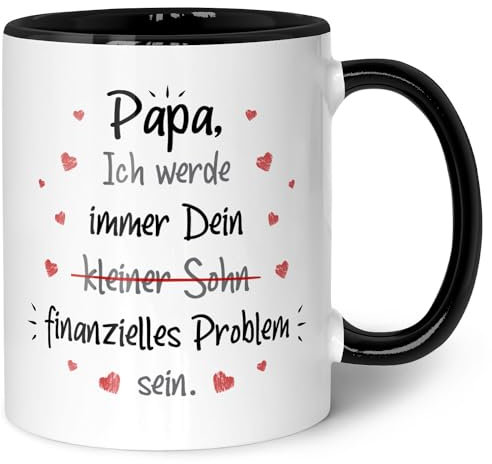 Bedruckte Tasse mit Spruch - Finanzielle Belastung - Vatertagsgeschenke für Papa - Muttertagsgeschenke für Mama - Geschenk für Mama und Papa zum Vatertag Muttertag und Geburtstag - Schwarz & Weiß
