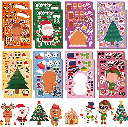 16 Blätter Weihnachts Kinder Aufkleber Bastel Set, DIY Cartoon Sticker, Weihnachtspuzzle, Weihnachten Deko für Kinder Party Geschenk Spielzeug Füllbeutel