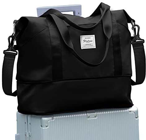 SZLX Travel Duffel Bag Weekend Bag with Trolley Sleeve, Ryanair Cabin Bag 40x30x20 Duffel Bag Wizz air, Dry & Wet Seperated Sports Gym Bag Waterproof Carry On Bag for Women Men Hospital Tote(Black)