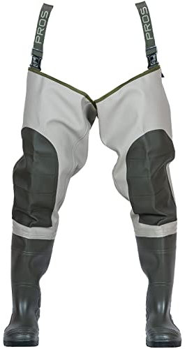 PROS Waders - Stivali impermeabili rinforzati per ginocchia, colore: verde oliva chiaro, misura 41