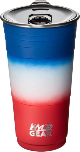 Wyld Gear Wyld Cup 24 oz (709 ml), Red/White/Blue - Inklusive V-Flow Lid (wiederverschließbarer Deckel) | Isolierbecher | Thermos-Becher | BPA-frei