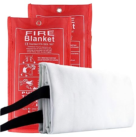 YSTrillion 2er Pack Feuerlöschdecke 1m x 1,5m - Brandschutzdecke für Küche, Fettbrand & Auto Feuerlöscher - Sicherheit und effektiver Schutz vor Bränden
