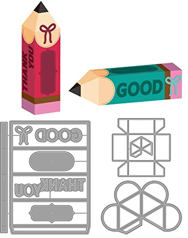 GLOBLELAND 3D Bleistift Geschenkbox Stanzformen Bleistift Thema Dekorationen Prägeschablonen 3D Briefpapier Geschenkbox Vorlage Stanzformen Für Karten-Scrapbooking Und DIY Craft Album Decor