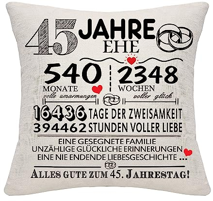 Bommex 45 Jahre Ehe Geschenk 45th Wedding Anniversary Cushion Cover Keepsake Dekoration Geschenk für Paare Eltern Frauen Männer Mama Papa Ehemann Frau Oma Opa Tante Onkel Freunde (45. Jahrestag)