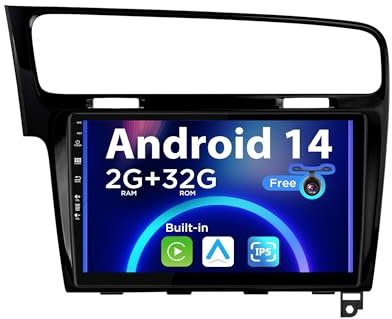 SXAUTO Android 14 IPS Autoradio Per Golf 7 (2013-2018) - 2G+32G - Senza fili Carplay & Android Auto - GRATUITI Telecamera - DAB Fast-boot Volante DSP WIFI Bluetooth EQ - 2 Din 10.1 Pollici - Nero