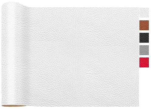 LOMUG Kunstleder Meterware 100 x 140cm Wasserdicht Leder Stoff Gekörnt lederimitat Texturiert lederstoff Leder Risse Reparieren Bezugsstoff Möbelstoff leder Patch für Autositze Sofa, Weiß