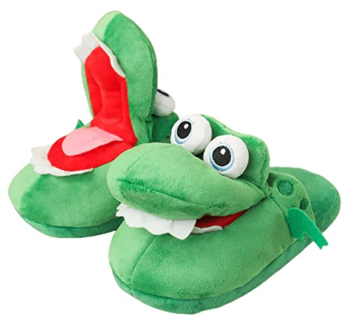 Krokodil-Mund-Hausschuhe, Tierplüsch Herren Und Damen Cartoon Tier Plüsch Winterwarme Indoor Hausschuhe, Grün