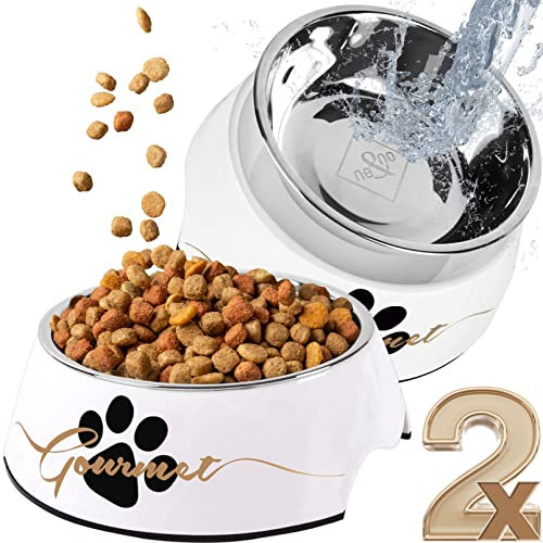 ne&no® NE&NO Lot de 2 gamelles pour petits chiens, chats ou chiots [Design unique par NE&NO] Gamelle antidérapante pour chien Taille : S/170 ml Gamelle à eau pour chat