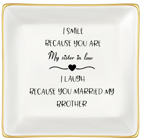 JoycuFF Schmucktablett mit Aufschrift To My Sisters in Law für Schmuck, Freund, Frauen, Schwester, Mutter, Geburtstag, Weihnachten, Geschenk, Schmucktablett für Ringe, Armbänder, Halsketten,