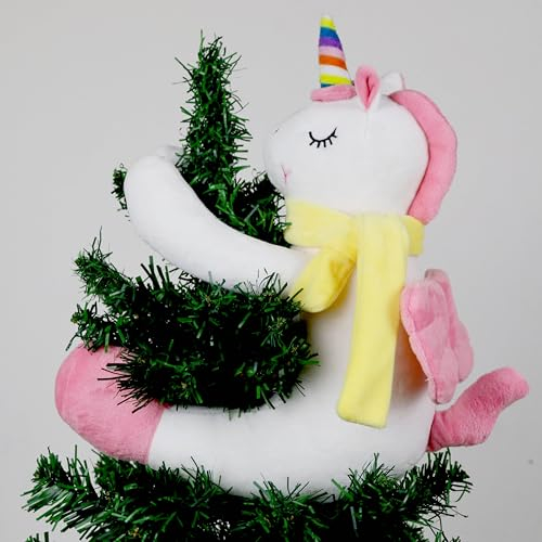 Einhorn-Baumspitze, Weihnachtsdekoration, einzigartige Weihnachtsdekoration, Plüschtier, Einhorn, Raumdekoration für Mädchen, Schlafzimmer, Vorhang, Geburtstagsgeschenke, Party-Ornamente, Rosa, Weiß,