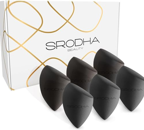 SRODHA Beauty Make Up Sponges Set | 6 Piece Pack | Liquid Makeup Blender Sponge Sets | For Blending Face Complexion Foundation Concealer Cream Products Powder (Tapered Black)