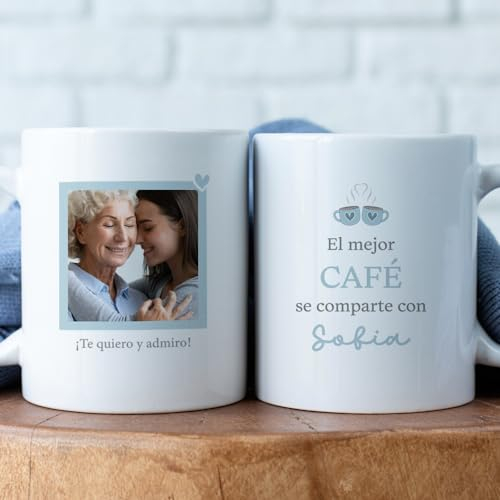 Transparent Gift Taza Personalizada con Foto y Texto Café. Tazas Personalizadas con Foto Cerámica. Regalos Originales para Hombre y Mujer. Regalos Personalizados con Foto. Regalos para Amigas, Madres