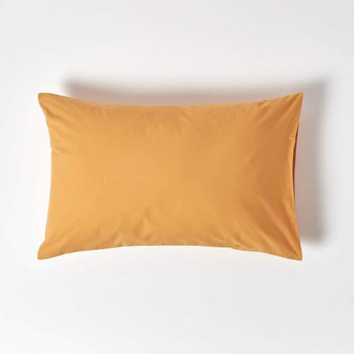 HOMESCAPES Taie d’Oreiller 50x75 cm en 100% Coton égyptien 200 Fils - Lot de 4, Taie d’Oreiller rectangulaire Coloris Jaune Moutarde
