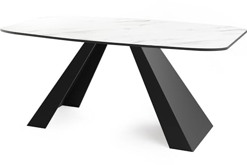 WFL GROUP Esstisch Monte im Modern Stil, Rechteckiger Tisch in Weißer Marmoroptik - Ausziehbar von 160 cm bis 200 cm, Pulverbeschichtete Schwarze Metallbeine - 160 x 80 cm - Marmor Weiß