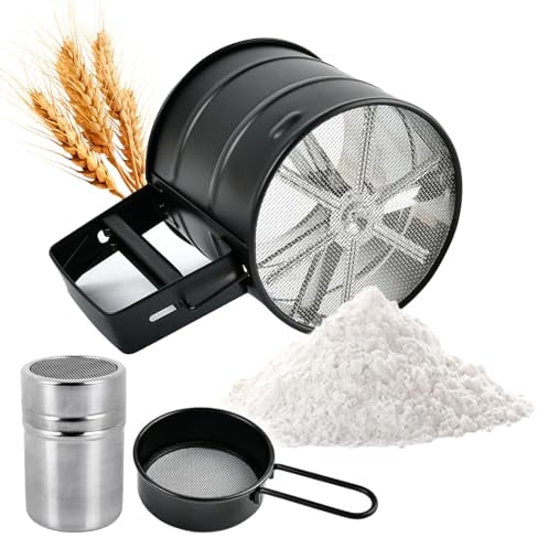 Lainballow 3 Pcs Cup Flour Sifter, Stainless Steel Flour Sifter Set with Powdered Sugar Shakers, 3 Cup Hand Press Flour Sifter for Baking Cakes, Cupcakes, Pastries, Cookies, Pies and Desserts