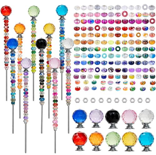 Dekorative Feenstäbe mit Perlen für den Garten, 10 Kristall-Stopper, 160 runde Perlen, 10 Gewindestangen mit Sechskantmuttern (10, Pfahl-02)
