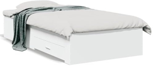 NITCA Bed Frame with Drawers,Double Bed with Storage, Wooden Storage,White Bed with Underbed Drawer,Platform Bed Mattress Foundation,Small Single Engineered Wood, White 75x190 cm