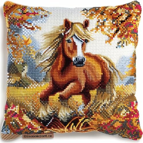 kitphoenix Knüpfen Kissen Set Pferd Knüpfkissen Set für Anfänger Erwachsene oder Kinder zum Selber Knüpfen, DIY Knüpfteppich Knüpfpackung, Knüpfhaken Set 43 x 43 cm