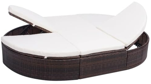 Festnight Doppelliege Outdoor 2 Personen Doppel Gartenliege Rattan Sonnenliege Loungebett Gartenbett mit Auflage Verstellbare Liege Outdoor Rattanliege Liegestuhl Garten