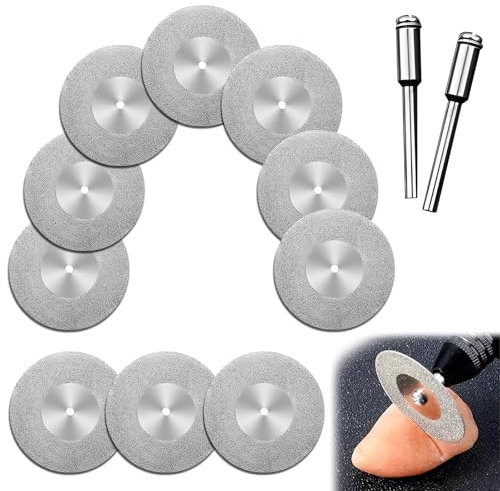 10 Pcs 40 mm Diamond Cutting Discs with 2 Mandrel Arbor, Rotary Drill Saw Blades, Discs Wheel Rotary Tool for Gemstones, Glass, Metal, Ceramics