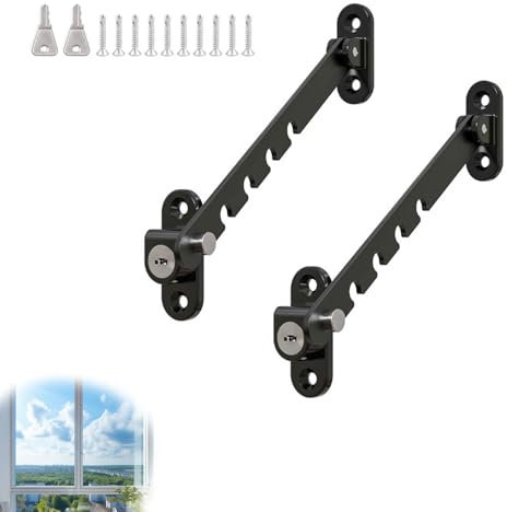 HERKINDNESS Fensterfeststeller, 2 Stück Edelstahl Fenster Kipp Regler, Schwarz Kippfenster Feststeller, Flexible Mehrstufige Einstellung, für Winkeleinstellung Von Fensterschaltern