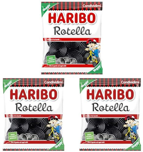 Haribo Rotella, Caramelle Gommose, Gusto Liquirizia, Ideali per Feste e Dolci Momenti di Relax - 175gr (Confezione da 3)