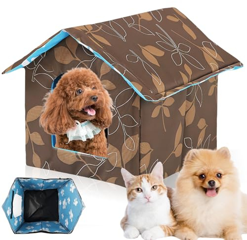 Katzenhaus Für Draußen Winterfest Wasserdicht, Katzenhaus Outdoor, Warm Faltbare Pet Tierheim Für Katzen, Katzenhöhle, Katzenbett Mit Abnehmbarem Kissen Für Streuner Haustiere (Braun, Quadrat)
