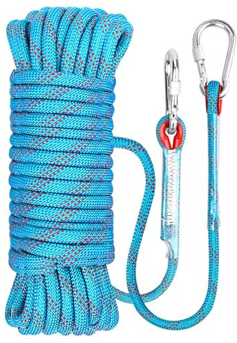 Dawumin 10m Seil mit Karabiner, Kletterseil Outdoor, Reepschnur Seile mit 2 Enterhaken, Hoher Sicherungsseil für Bergsteigen, Schaukel, Fischen, Camping (Blau)