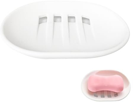 Porte-savon avec trou de drainage, Porte-Savon, Boite Savon Antidérapant et Portable, Gardez Le Savon Sec et Propre, Blanc