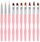 Lot de 10 pinceaux pour nail art, pinceaux professionnels pour nail art, pinceaux à pointe fine, rose