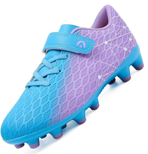 LECYGNB Boys Football Boots Kids Girls Athletics Training Astro Turf Soccer Shoes Teenager Profession Competition Indoor Outdoor Sneakers Unisex Light Purple Light Blue UK 6