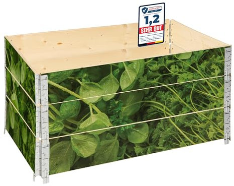 Garronda Holzaufsatzrahmen mit Print – Hochbeete für Pflanzen Blumen Kräuter Obst und Gemüse Aufbewahrungskiste aus Holz mit dekorativem Druck GD-0075 (120x80x20 cm, Pflanzenblätter, 3St)