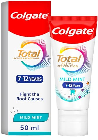 Colgate Total Kids 7-12 Years Mild Mint Toothpaste 50ml - for new Permanent Teeth - Fights Root Causes² of Many Oral Health Problems - Sugar Acid Protection³ - Suitable for Braces